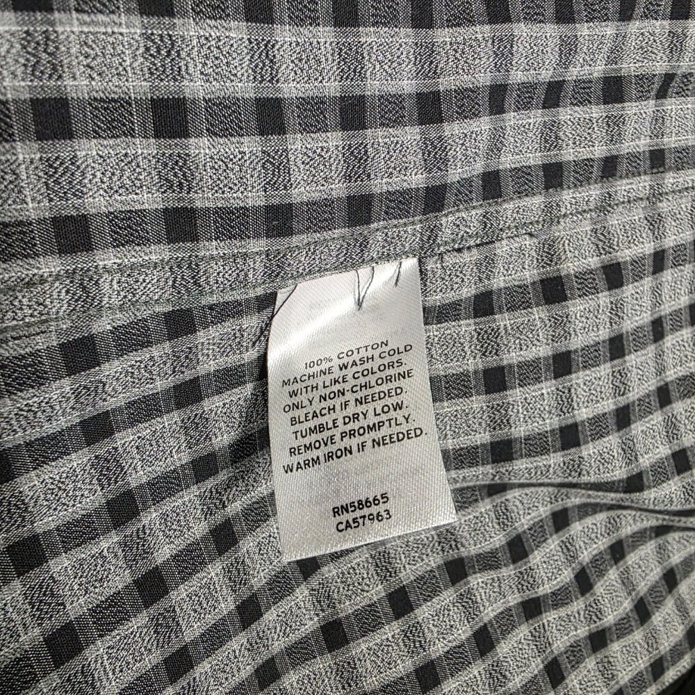 Nordstrom Men's Shop Regular Fit Black & Gray Plaid Cotton Button-down Size XL - Picture 3 of 4